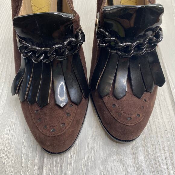 Joan & David Women's Kiltie Black & Brown Leather Suede Tassel High Heels Sz 7.5 - Picture 11 of 11